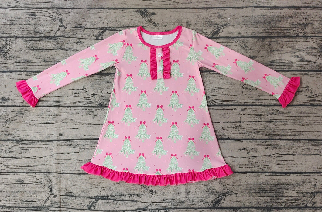 Baby Girls Christmas Tree Pink Long Sleeve Knee Length Dresses Preorder