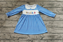 Load image into Gallery viewer, Baby Girls Blue Checkered Nativity Christmas Knee Length Dresses

