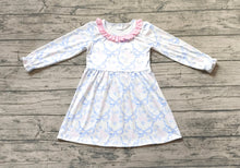 Load image into Gallery viewer, Baby Girls Blue Bows Flowers Fall Knee Length Dresses
