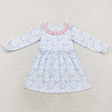 Load image into Gallery viewer, Sibling Girls Blue Bows Flowers Bummie Clothes Dresses
