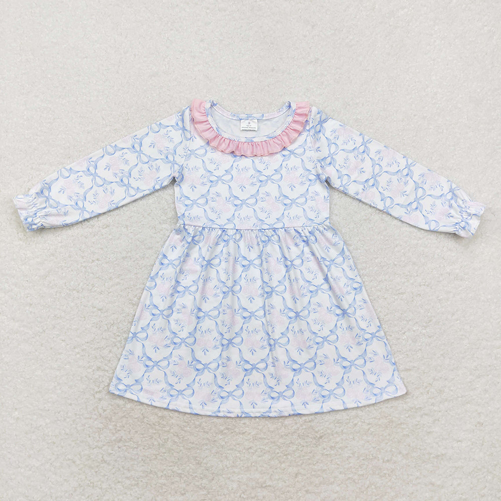 Sibling Girls Blue Bows Flowers Bummie Clothes Dresses