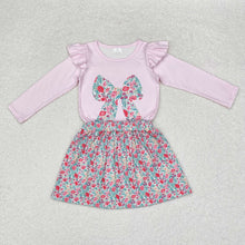 Load image into Gallery viewer, Baby Girls Fall Pink Bow Tee Flowers Skirt Clothes Sets
