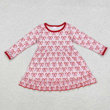 Load image into Gallery viewer, Baby Girls Pink Bows Candy Cane Ruffle Knee Length Dresses
