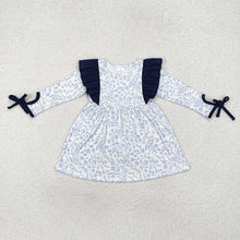 Load image into Gallery viewer, Baby Girls Blue Flowers Ruffle Knee Length Dresses
