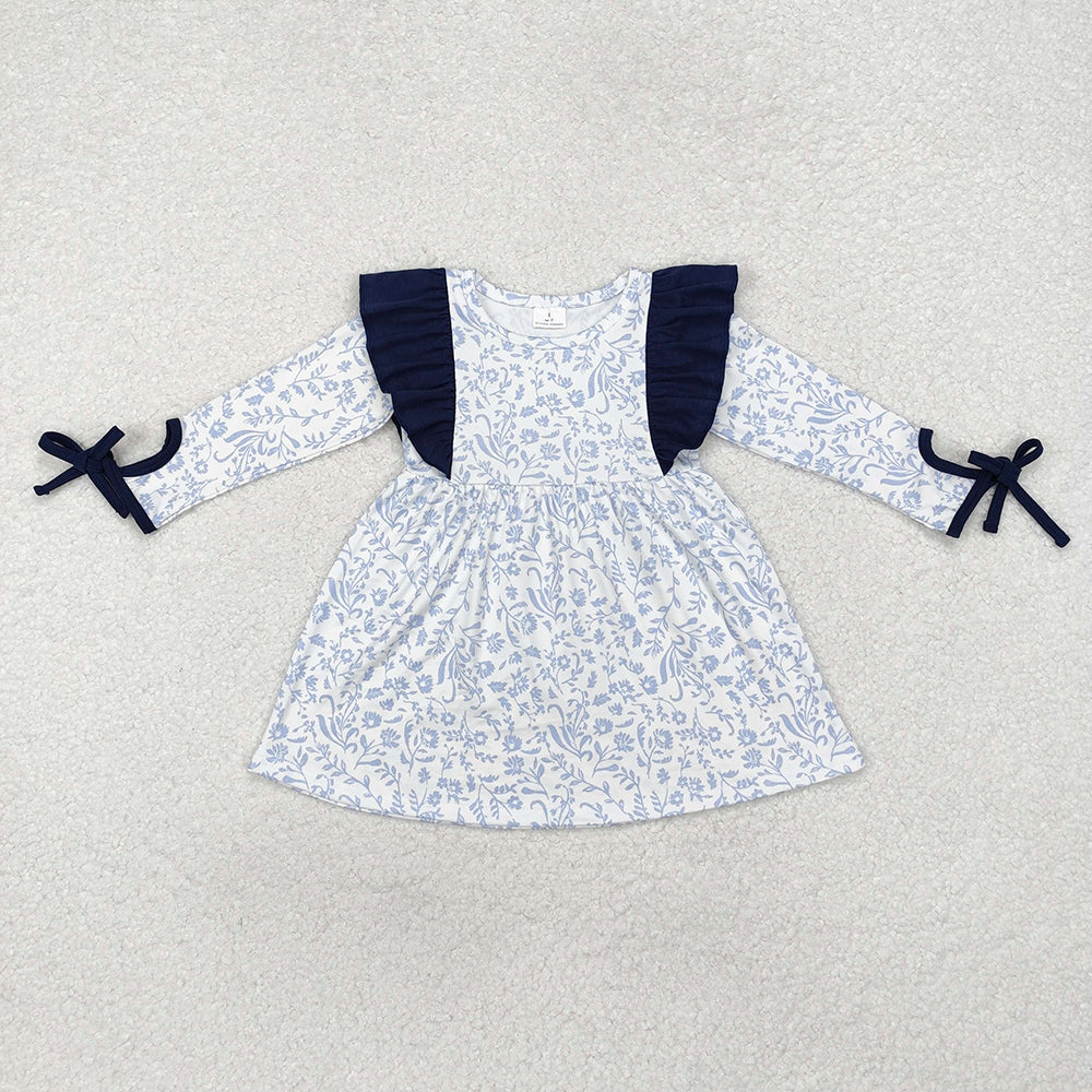 Baby Girls Blue Flowers Ruffle Knee Length Dresses