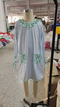 Load image into Gallery viewer, Baby Girls Stripes Green Flowers Pockets Knee Length Dresses
