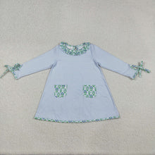 Load image into Gallery viewer, Baby Girls Stripes Green Flowers Pockets Knee Length Dresses
