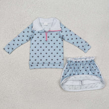 Load image into Gallery viewer, Baby Girls Blue Flowers Zip Top Ruffle Skort Short Clothes Sets
