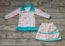 Load image into Gallery viewer, Baby Girls Blue Flowers Jacket Skorts 2pcs Sets
