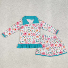Load image into Gallery viewer, Baby Girls Blue Flowers Jacket Skorts 2pcs Sets
