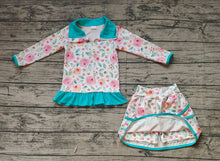 Load image into Gallery viewer, Baby Girls Blue Flowers Jacket Skorts 2pcs Sets
