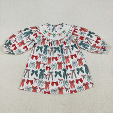 Load image into Gallery viewer, Baby Girls Christmas Colorful Bows Smocked Knee Length Dresses
