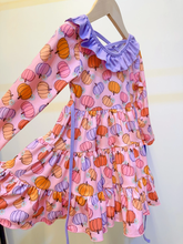 Load image into Gallery viewer, Baby Girls Pink Flowers Pumpkins Fall Knee Length Dresses With Belt
