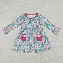 Load image into Gallery viewer, Baby Girls Long Ruffle Sleeves Trees Floral Pockets Knee Length Dresses
