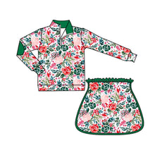 Load image into Gallery viewer, Baby Girls Long Sleeves Green Red Floral Zip Pullovers Top Skorts Clothes Set
