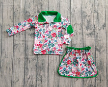 Load image into Gallery viewer, Baby Girls Long Sleeves Green Red Floral Zip Pullovers Top Skorts Clothes Set
