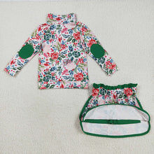 Load image into Gallery viewer, Baby Girls Long Sleeves Green Red Floral Zip Pullovers Top Skorts Clothes Set
