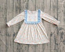 Load image into Gallery viewer, Baby Girls Long Ruffle Sleeves Light Blue Pumpkins Knee Length Dresses
