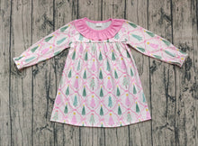 Load image into Gallery viewer, Baby Girls Pink Christmas Trees Knee Length Dresses
