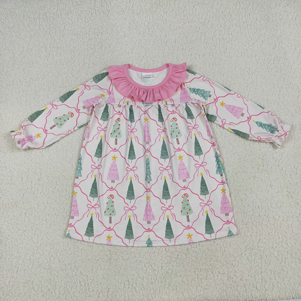 Baby Girls Pink Christmas Trees Knee Length Dresses