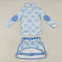 Load image into Gallery viewer, Baby Girls Long Sleeves Blue Flowers Plaid Zipper Top Skorts Yoga Sets
