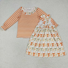 Load image into Gallery viewer, Sibling Baby Girls Stripe Orange Bows Rompers Outfits Clothes Sets
