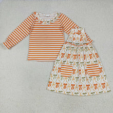 Load image into Gallery viewer, Sibling Baby Girls Stripe Orange Bows Rompers Outfits Clothes Sets
