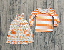 Load image into Gallery viewer, Baby Girls Stripe Bows Top Pockets Knee Length Dresses 2pcs Clothes Sets
