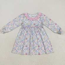 Load image into Gallery viewer, Baby Girls Fall Pink Blue Floral Flowers Knee Length Dresses
