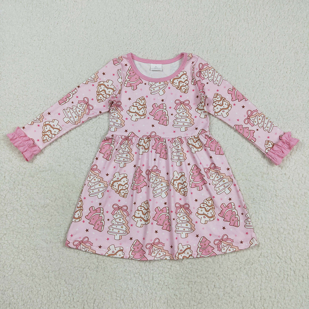 Baby Girls pink Christmas Trees Cake Knee Length Dresses