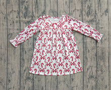 Load image into Gallery viewer, Baby Girls Christmas Red Bows Candy Cane Knee Length Dresses
