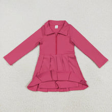 Load image into Gallery viewer, Baby Girls Hotpink Long Sleeves Zipper Yoga Pleated Knee Length Dresses
