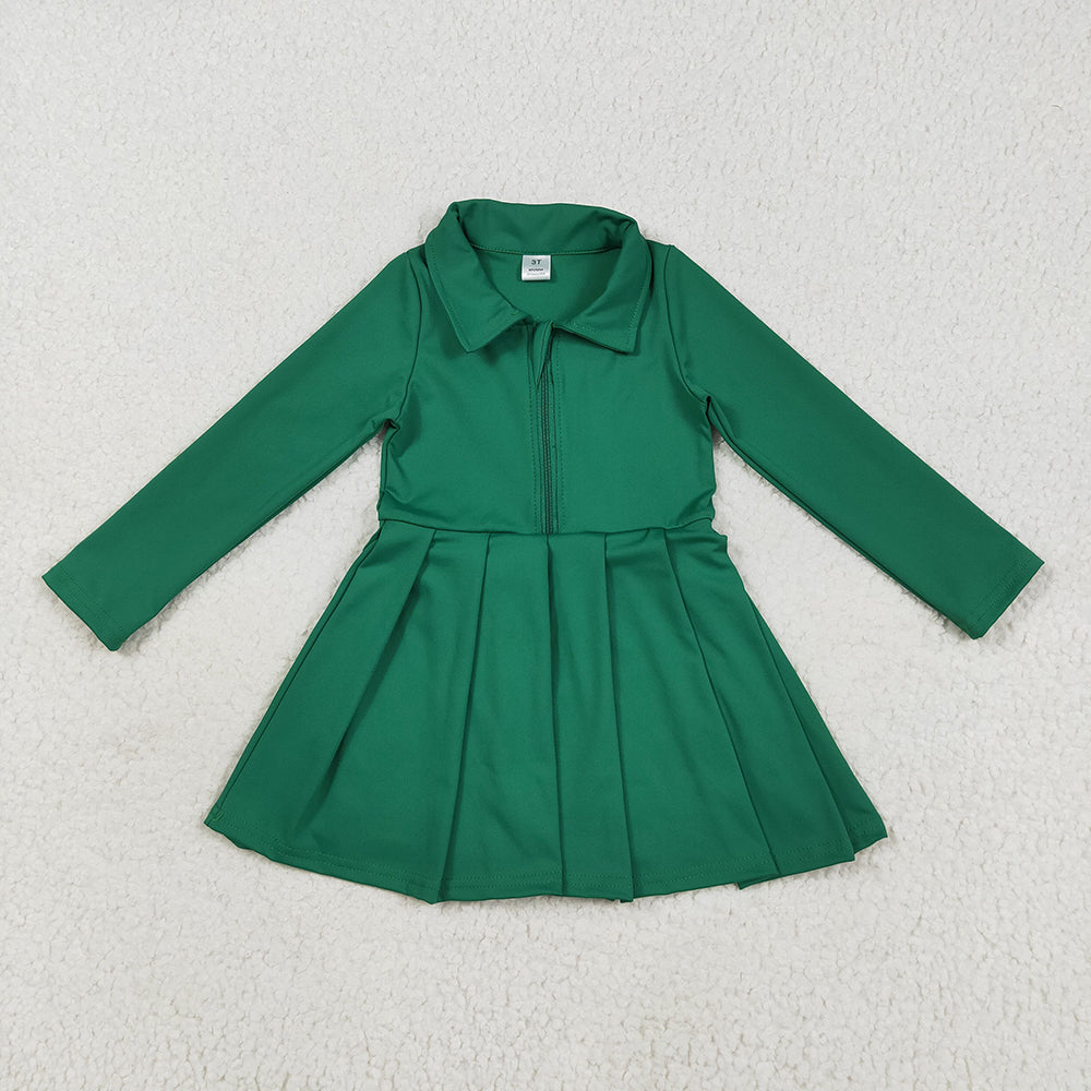 Baby Girls Green Long Sleeves Zipper Yoga Athletic Knee Length Dresses