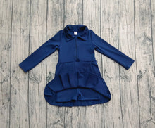 Load image into Gallery viewer, Baby Girls Navy Long Sleeves Zipper Yoga Knee Length Dresses

