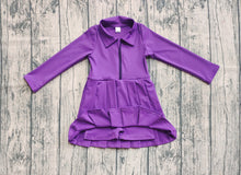 Load image into Gallery viewer, Baby Girls Purple Long Sleeves Zipper Yoga Active Knee Length Dresses
