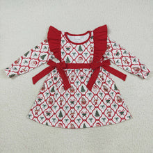 Load image into Gallery viewer, Baby Girls Christmas Deers Bows Trees Knee Length Dresses
