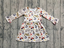 Load image into Gallery viewer, Baby Girls Long Ruffle Sleeves Trucks Chicks Farm Knee Length Dresses
