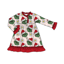 Load image into Gallery viewer, Baby Girls Button Christmas Green Face Flowers Knee Length Dress
