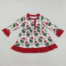 Load image into Gallery viewer, Baby Girls Button Christmas Green Face Flowers Knee Length Dress
