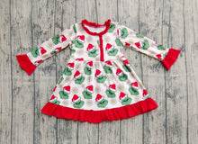 Load image into Gallery viewer, Baby Girls Button Christmas Green Face Flowers Knee Length Dress
