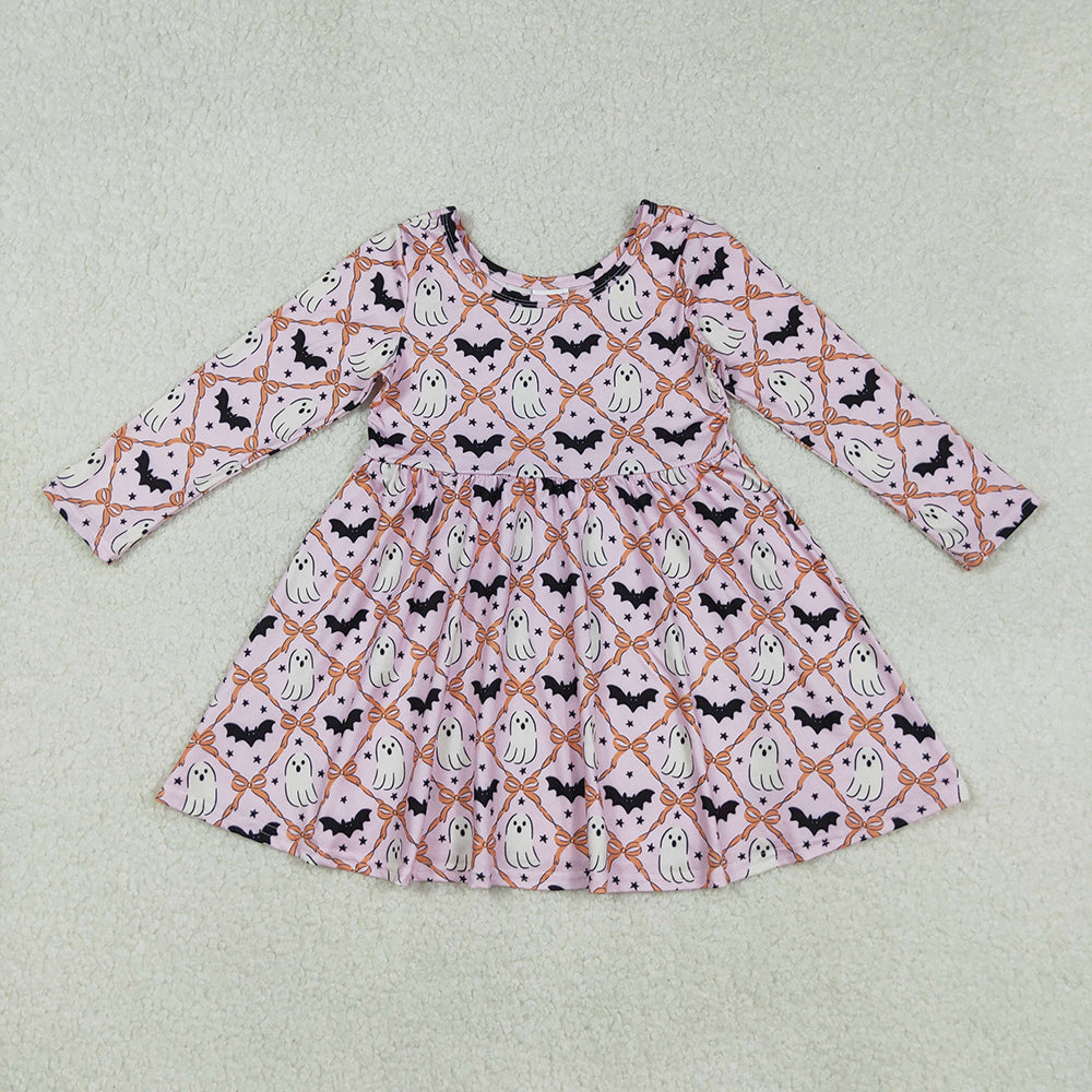 Baby Girls Pink Halloween Bows Bats Ghosts Knee Length Dresses