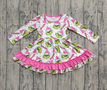 Load image into Gallery viewer, Baby Girls Christmas Green Face Stars Plaid Ruffle Knee Length Dresses
