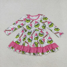 Load image into Gallery viewer, Baby Girls Christmas Green Face Stars Plaid Ruffle Knee Length Dresses
