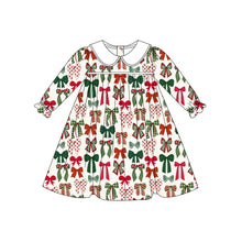 Load image into Gallery viewer, Baby Girls Green Red Bows Plaid Christmas Knee Length Dresses Preorder
