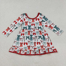 Load image into Gallery viewer, Baby Girls Green Red Bows Plaid Christmas Ruffle Knee Length Dresses
