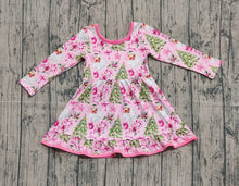Load image into Gallery viewer, Baby Girls Santa Candy Cane Christmas Trees Ruffle Knee Length Dresses
