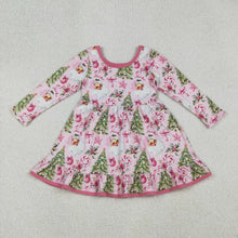 Load image into Gallery viewer, Baby Girls Santa Candy Cane Christmas Trees Ruffle Knee Length Dresses
