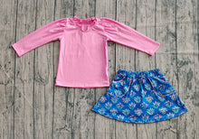 Load image into Gallery viewer, Baby Girls Pink Shirts Top Floral Pockets Skirts Sets

