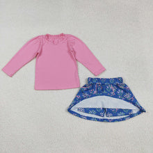 Load image into Gallery viewer, Baby Girls Pink Shirts Top Floral Pockets Skirts Sets
