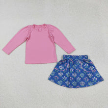 Load image into Gallery viewer, Baby Girls Pink Shirts Top Floral Pockets Skirts Sets
